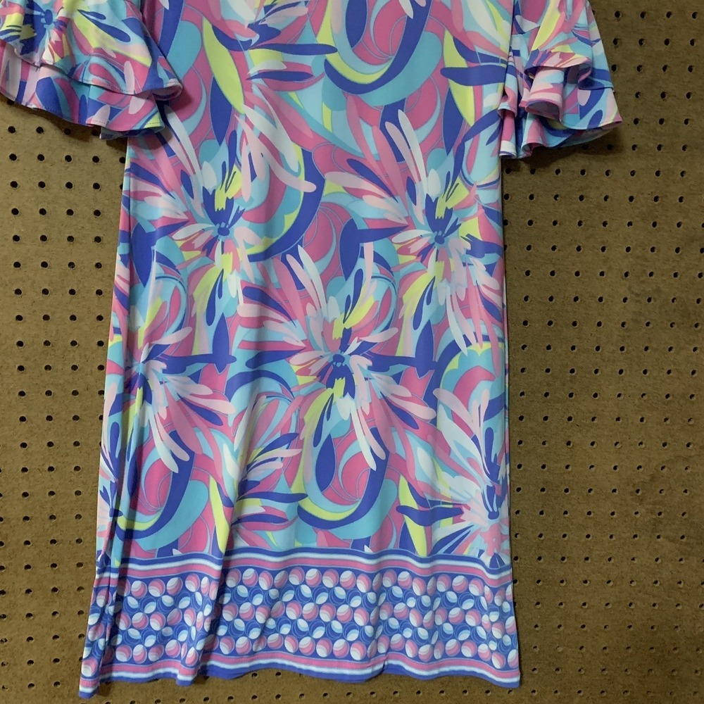 Preppy Pastel Pappagallo Shift Dress Small Pink Blue Floral Ruffle Bell Sleeve - Picture 7 of 8